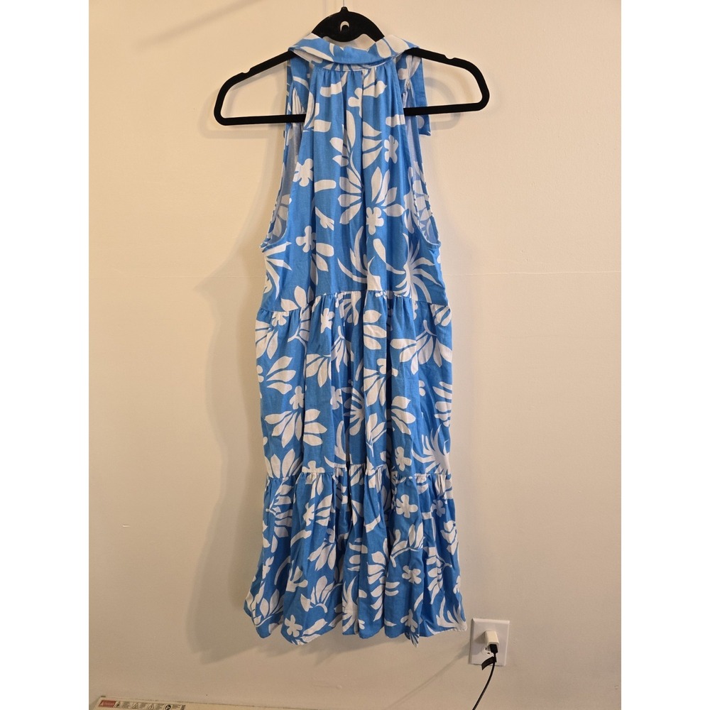 Nicole Miller Linen Blend Blue Floral Midi Dress Large Coastal Grandma Resort - Picture 4 of 4